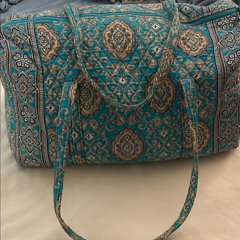 Vera Bradley Teal and Beige Patterned Duffle Bag